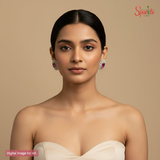 Oval cz studs with semiprecious stones - SparklebyDJ