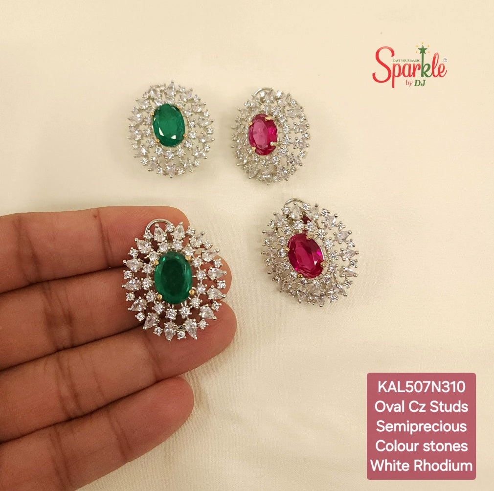 Oval cz studs with semiprecious stones