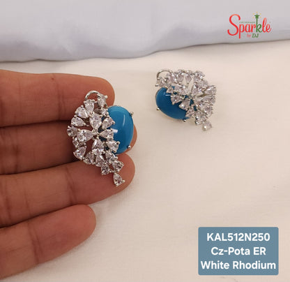 Oval Pota earrings with cz in 3D setting