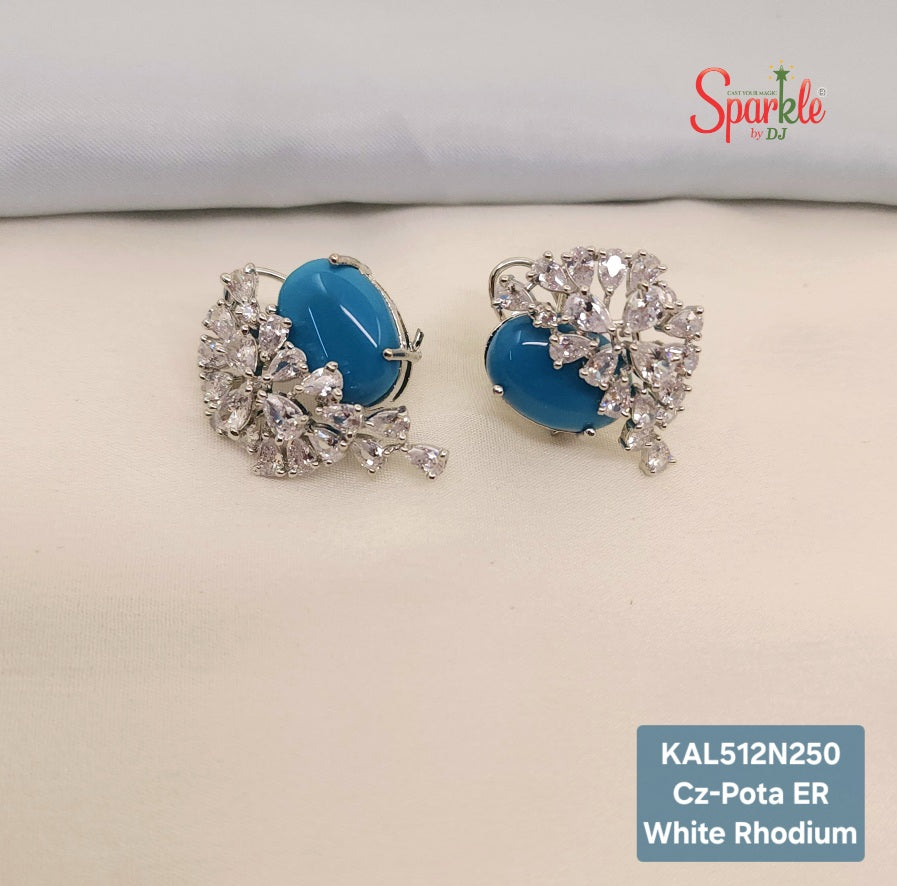 Oval Pota earrings with cz in 3D setting