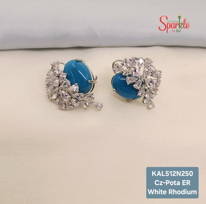 Oval Pota earrings with cz in 3D setting