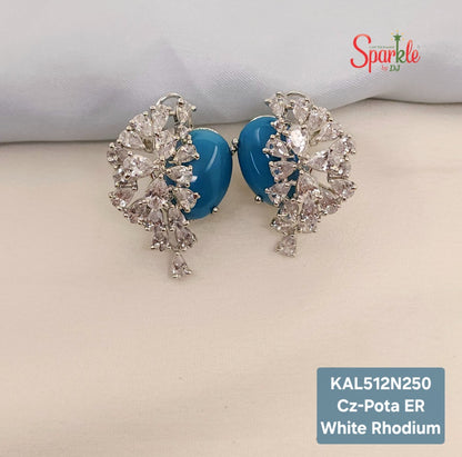 Oval Pota earrings with cz in 3D setting