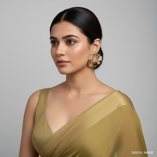 Kundan Peacock studs with semiprecious stones in 24ct gold plating - SparklebyDJ