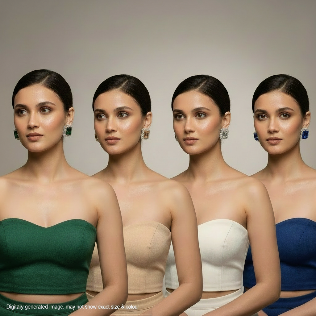 Set of SWAROVSKI earrings with color labels on a beige surface, branded 'SPARKLEBYDJ'.