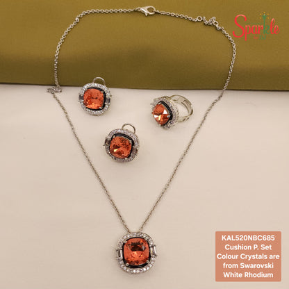 Pendant Set with Ring embellished with Austrian Crystals & Mina work