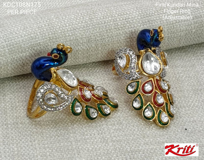 Fine Kundan Minakari Finger Ring in 24 carat gold plating