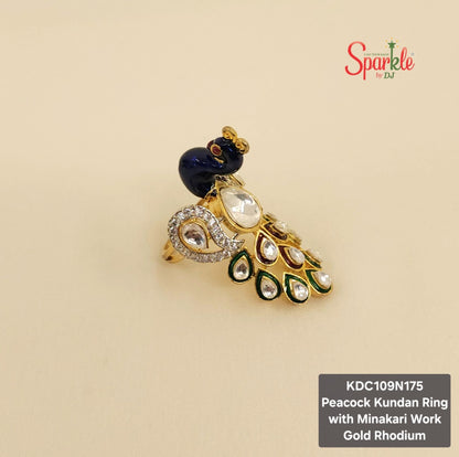 Fine Kundan Minakari Peacock Ring in 24 carat gold plating