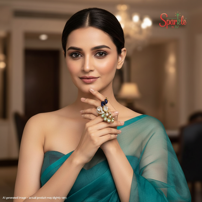 Fine Kundan Minakari Peacock Ring in 24 carat gold plating