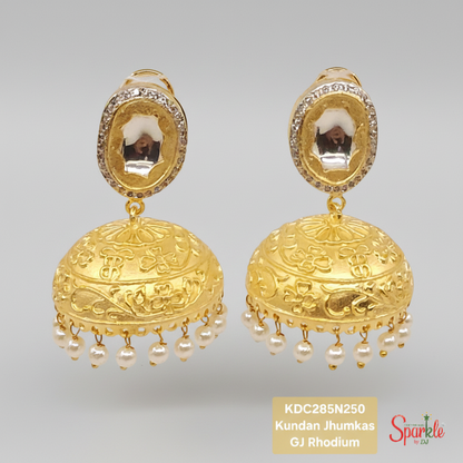 Deepika fine kundan jhumkas with pearl hangings - SparklebyDJ