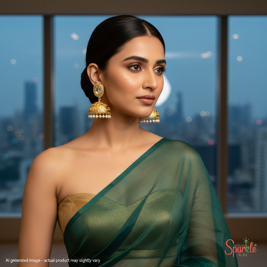 Deepika fine kundan jhumkas with pearl hangings
