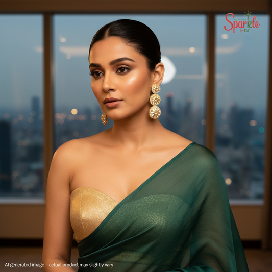 3 layered Fine kundan earrings in 24ct gold plating