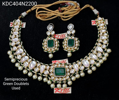 Fine Kundan Necklace set embellished with Semiprecious stone in 24 carat gold plating