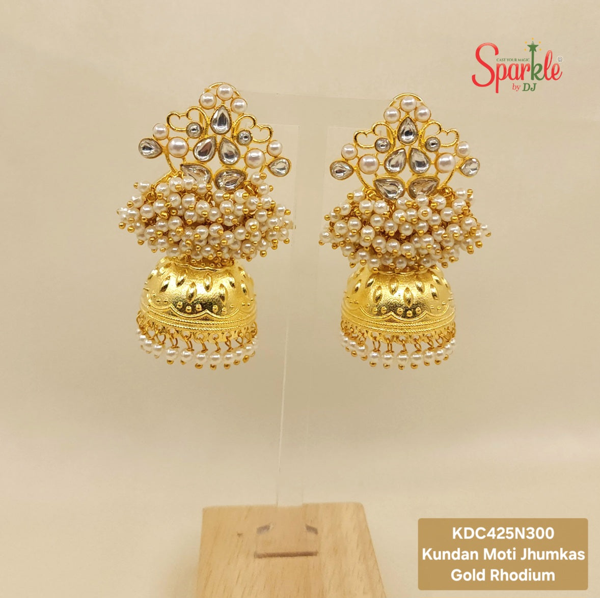 Pearl studded Kundan Jhumkas