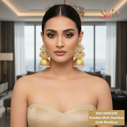Pearl studded Kundan Jhumkas - SparklebyDJ