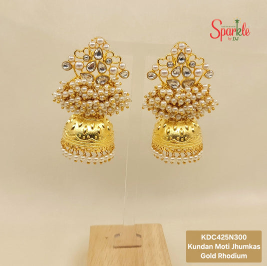 Pearl studded Kundan Jhumkas