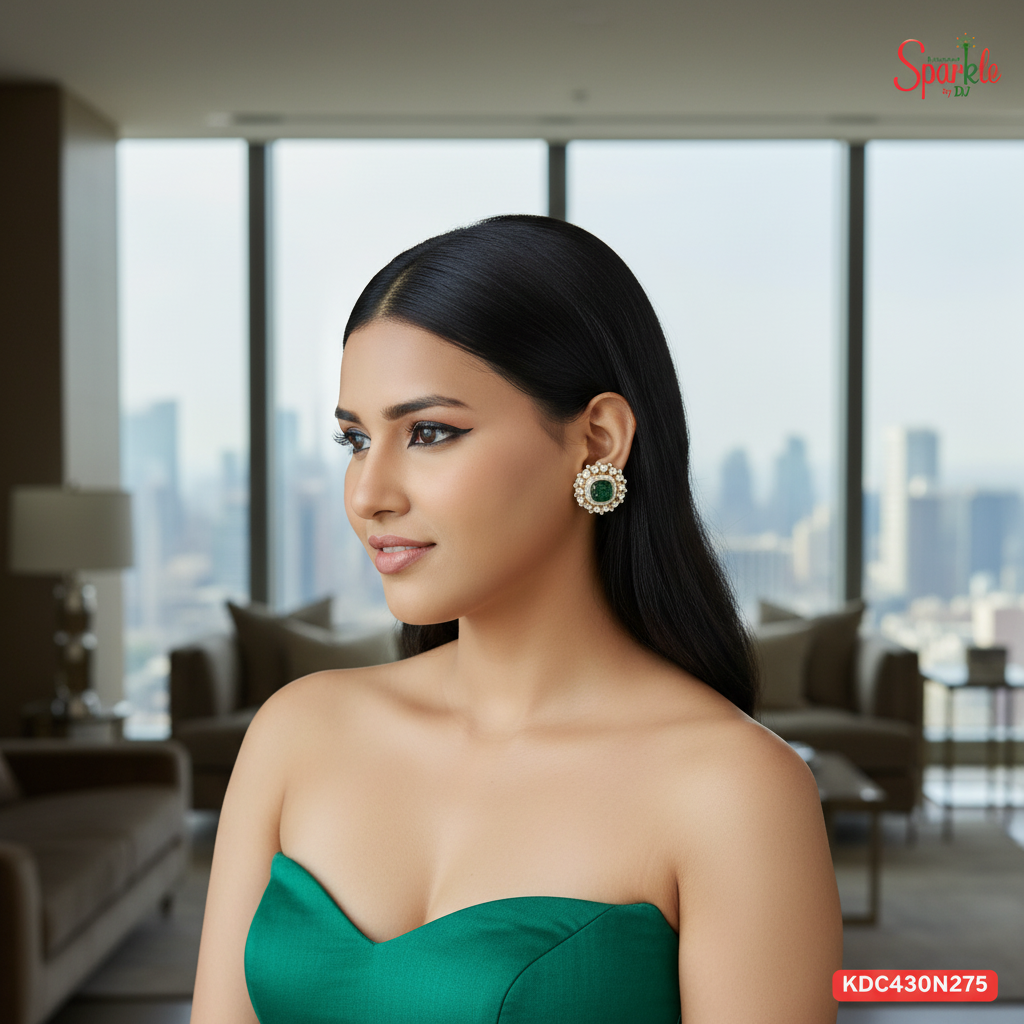 Kundan-cz Studs with laser-cut hydro colour stones - SparklebyDJ