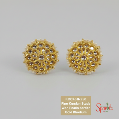 Fine kundan studs with pearls border in 24ct gold plating - SparklebyDJ