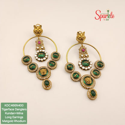 Tiger face kundan oversize danglers - SparklebyDJ