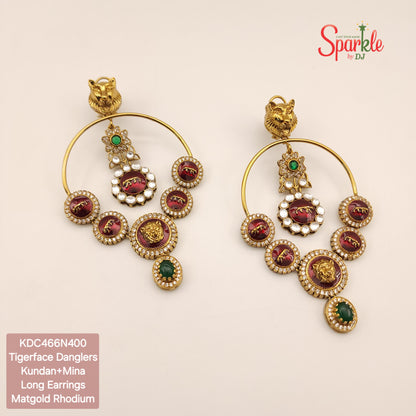 Tiger face kundan oversize danglers - SparklebyDJ