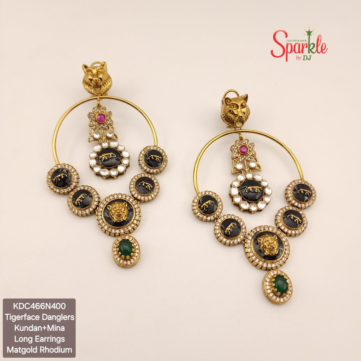 Tiger face kundan oversize danglers - SparklebyDJ