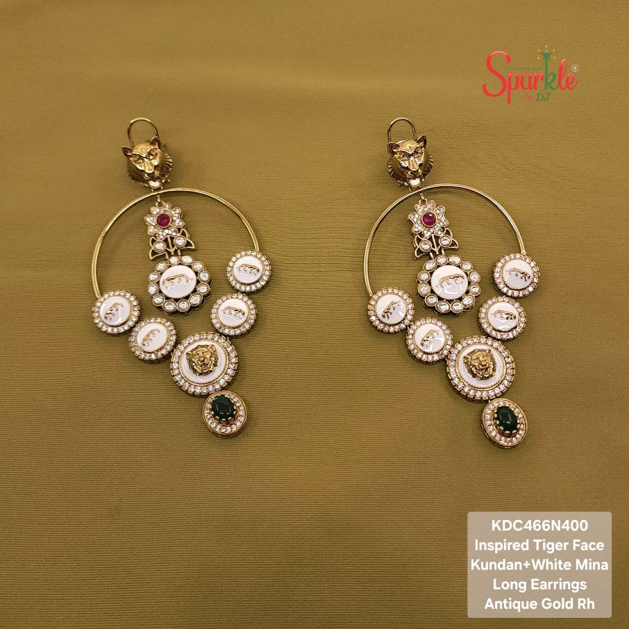 Tiger face kundan oversize danglers - SparklebyDJ