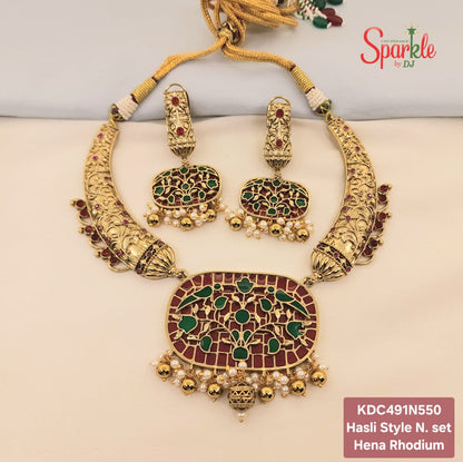 Fine Kundan-Mina Hasli style Necklace set