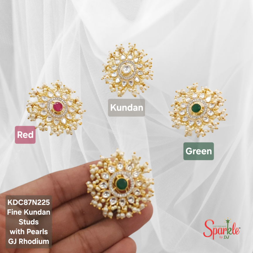 Round kundan-cz tops with pearls