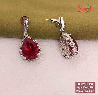 Pear Drop CZ Earrings with Jali Back