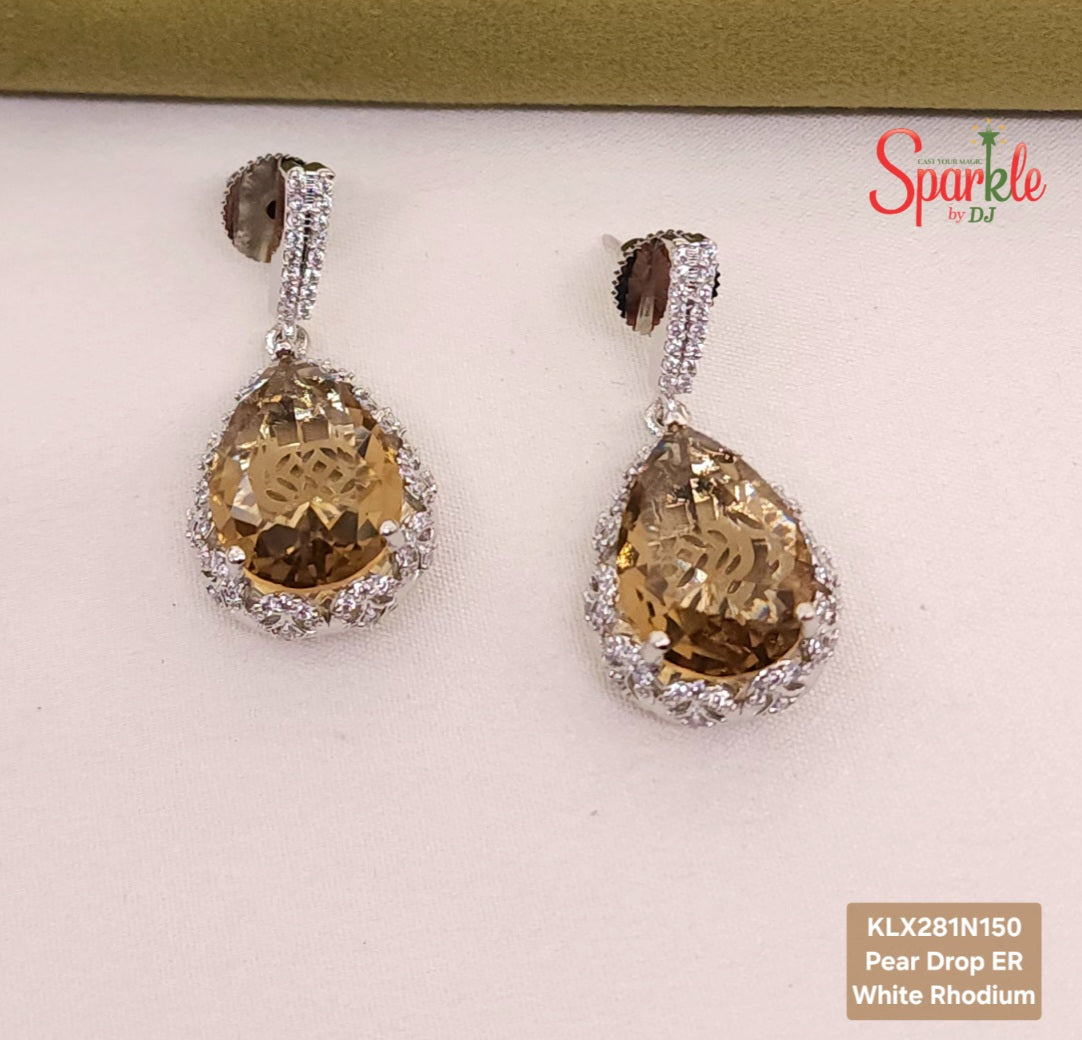 Pear Drop CZ Earrings with Jali Back