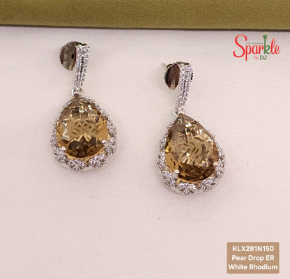 Pear Drop CZ Earrings with Jali Back