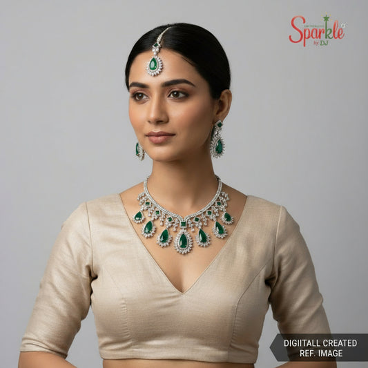 Bridal cz Necklace Set with Mangtika - SparklebyDJ