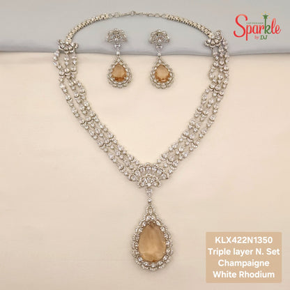 Triple stringed Cz Necklace Set