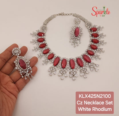 Bridal cz Necklace set with oval colour stones