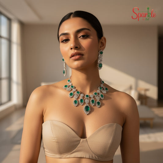 Bridal cz Necklace Set with semiprecious stones - SparklebyDJ