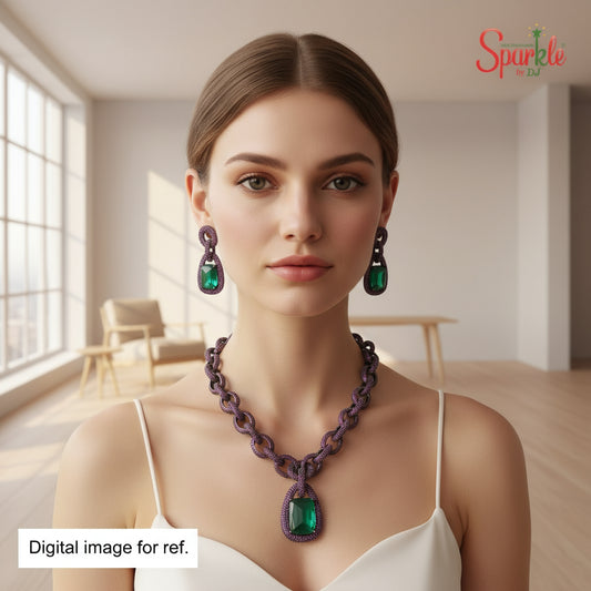 Celebrity-inspired Cz-chain Necklace Set with semiprecious stones - SparklebyDJ