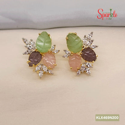 Leafy Laser-Cut Stone Stud Earrings