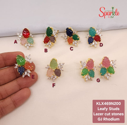 Leafy Laser-Cut Stone Stud Earrings
