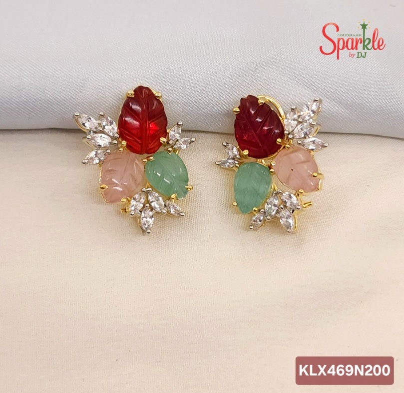 Leafy Laser-Cut Stone Stud Earrings