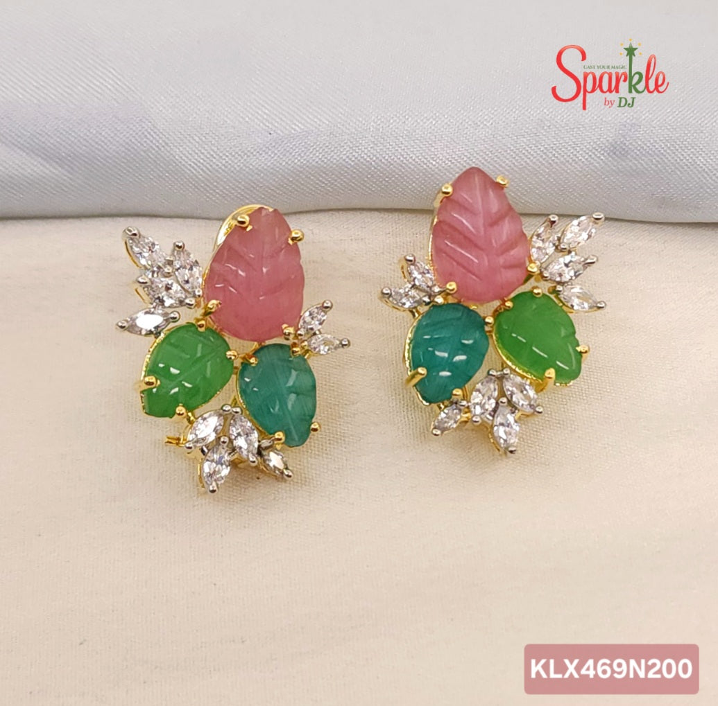 Leafy Laser-Cut Stone Stud Earrings