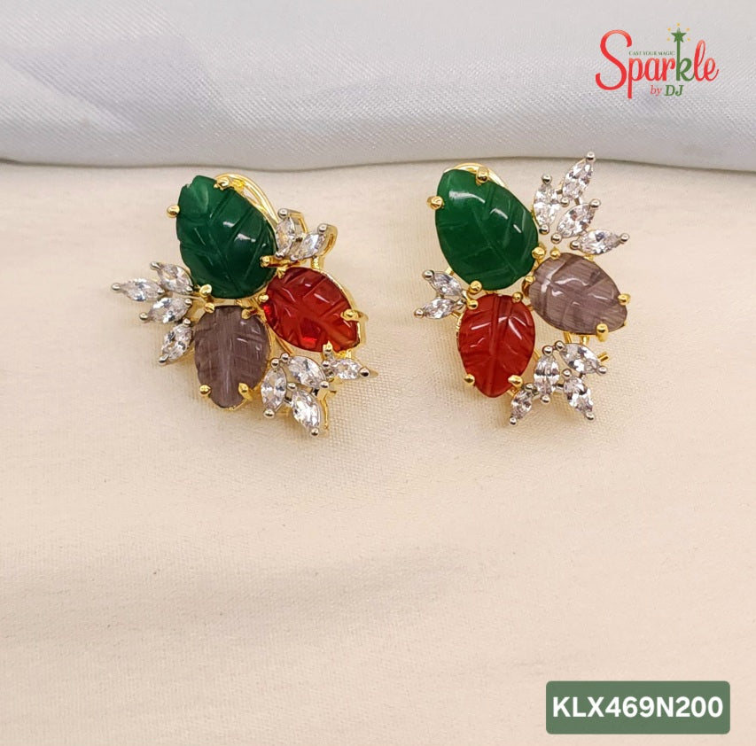 Leafy Laser-Cut Stone Stud Earrings