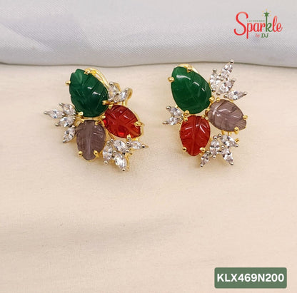 Leafy Laser-Cut Stone Stud Earrings