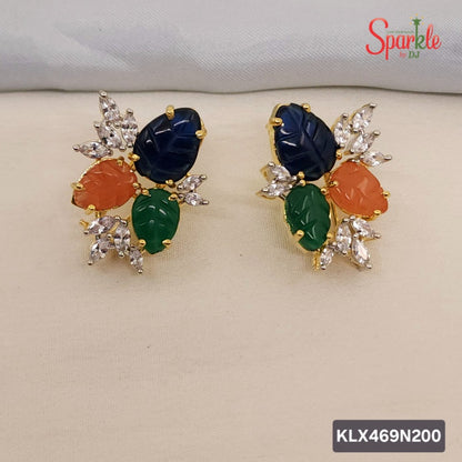 Leafy Laser-Cut Stone Stud Earrings