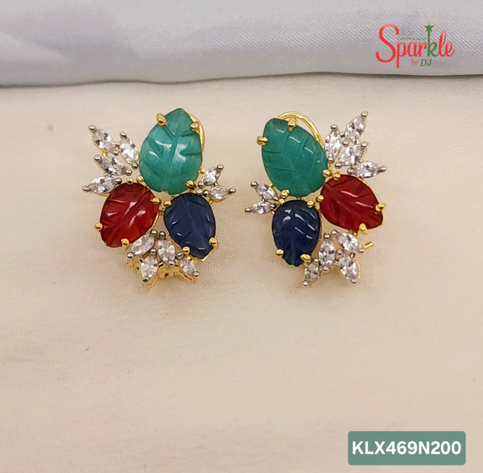 Leafy Laser-Cut Stone Stud Earrings