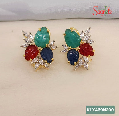Leafy Laser-Cut Stone Stud Earrings