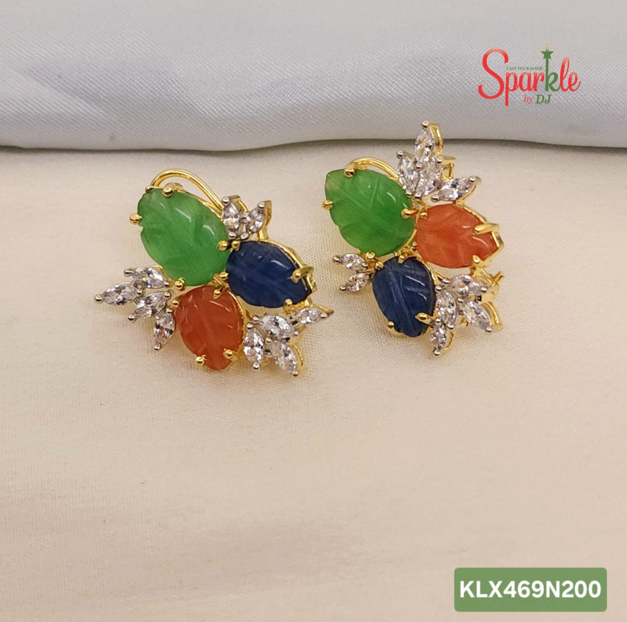 Leafy Laser-Cut Stone Stud Earrings