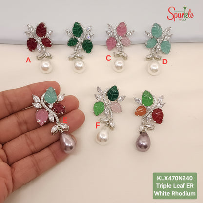 Triple Leaf Drop Earrings for Women – Elegant Designer Party Wear Jewellery