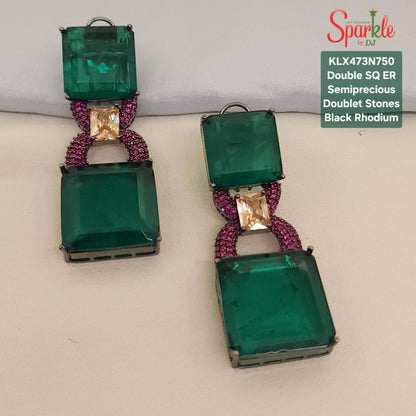 Semi-Precious double SQ. Doublet Statement Earrings