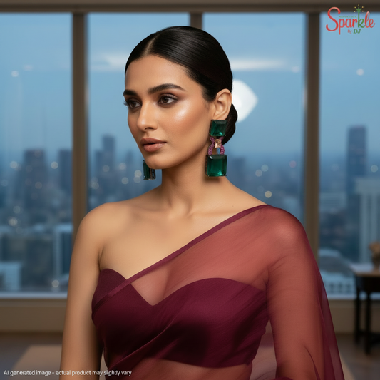 Semi-Precious double SQ. Doublet Statement Earrings