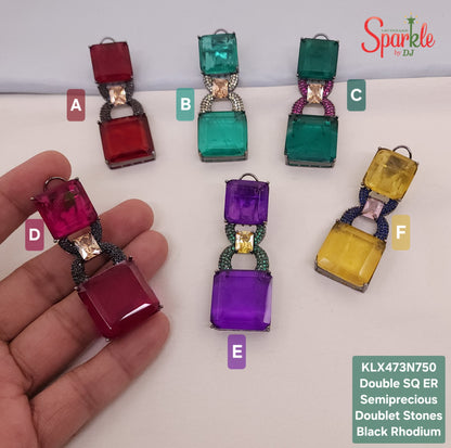 Semi-Precious double SQ. Doublet Statement Earrings