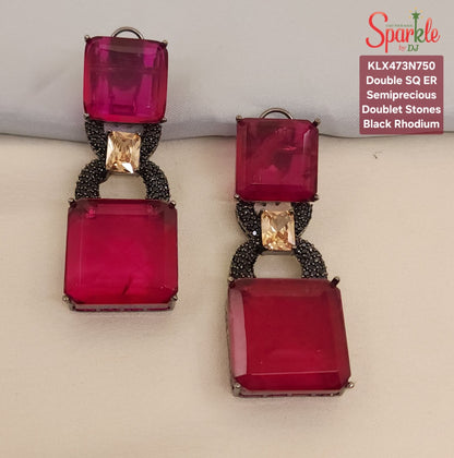 Semi-Precious double SQ. Doublet Statement Earrings